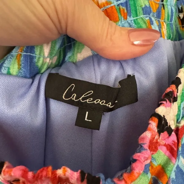 Caleooa Abstract Print Wide Leg Pants NWT Size L | Colorful Resort Palazzo Pant - Image 5