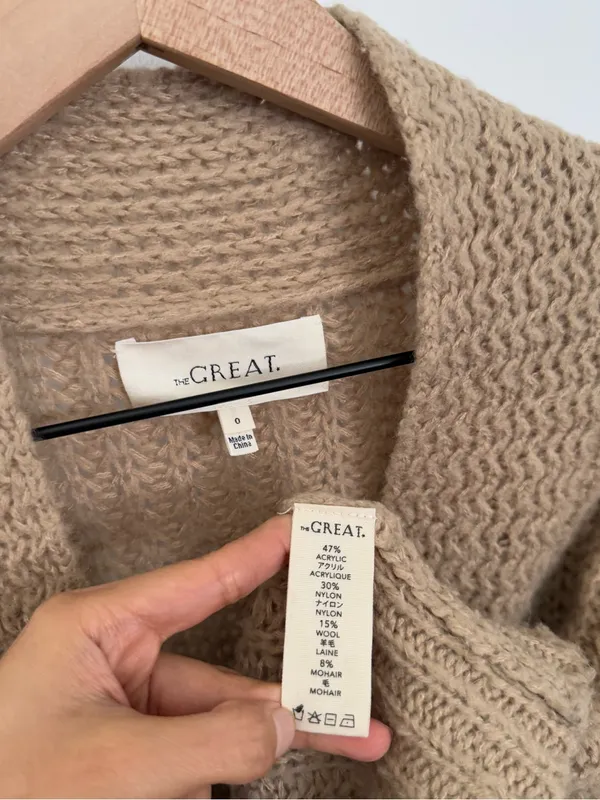 The Great. 0 XS‎ Montana Crop Cardigan Beige Tan Relaxed Boxy Boho - Image 7