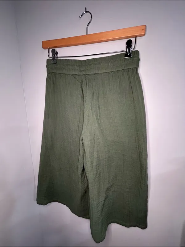 Eileen Fisher Nori Drawstring Wide Leg Cropped Culottes Organic Cotton Gauze - Image 14