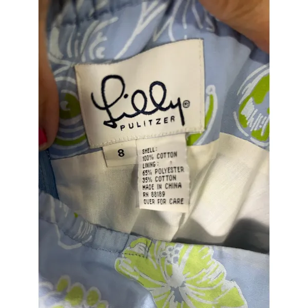 Vintage Lilly‎ Pulitzer Halter Sundress Blue Green Tropical Fruit Print Cotton 8 - Image 5