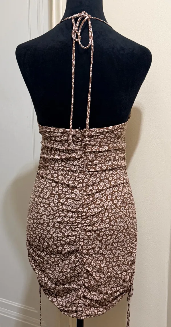 Cotton Candy LA Brown Floral Halter Tie Mini Dress Size M - NWOT - Image 7