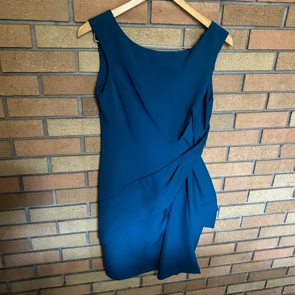 NWOT Eliza J Side Drape Laguna Crepe Cocktail Teal Blue Dress 8 - Image 4