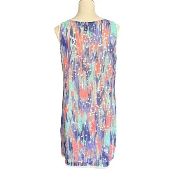ICE Size 10 Sequin Shift Dress Multicolor Abstract Y2K Sleeveless Cocktail - Image 4