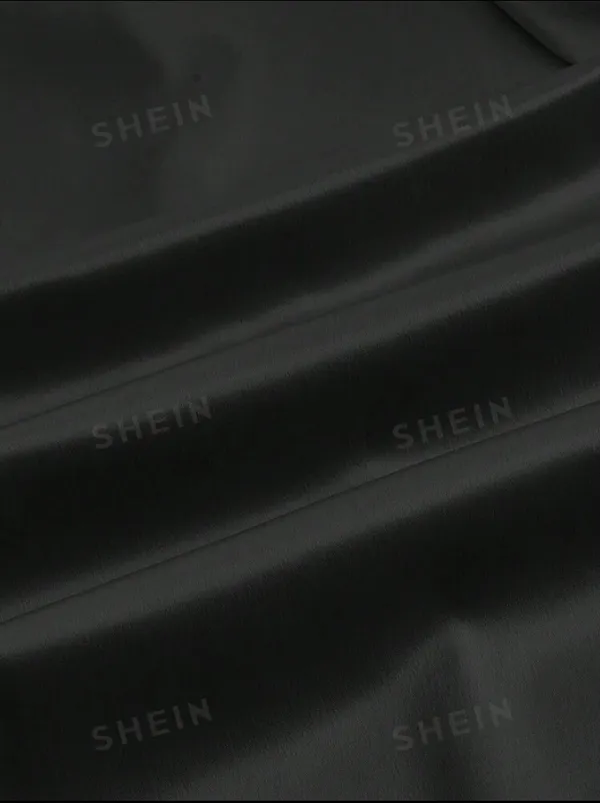 SheIn EZwear Solid Color Back Zipper Women's Chest Splicing Slip Satin Black Dress With Spaghetti Straps - Image 4