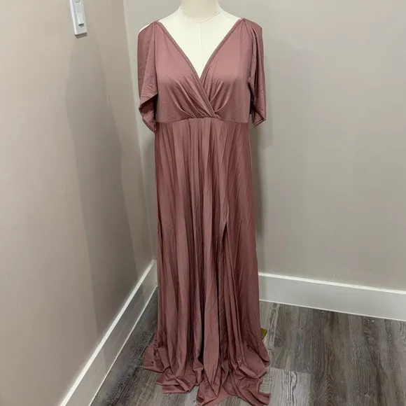 ASOS Design Cold Shoulder Pleated Maxi Dress Dusty Rose Pink US 14 - Image 3