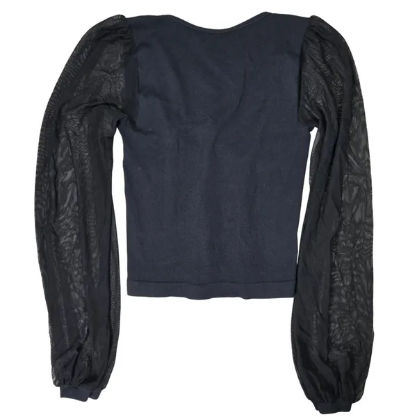 Free People Intimately Lost In Love‎ Seamless Top Black Mesh Puff Sleeve M/L - Image 2
