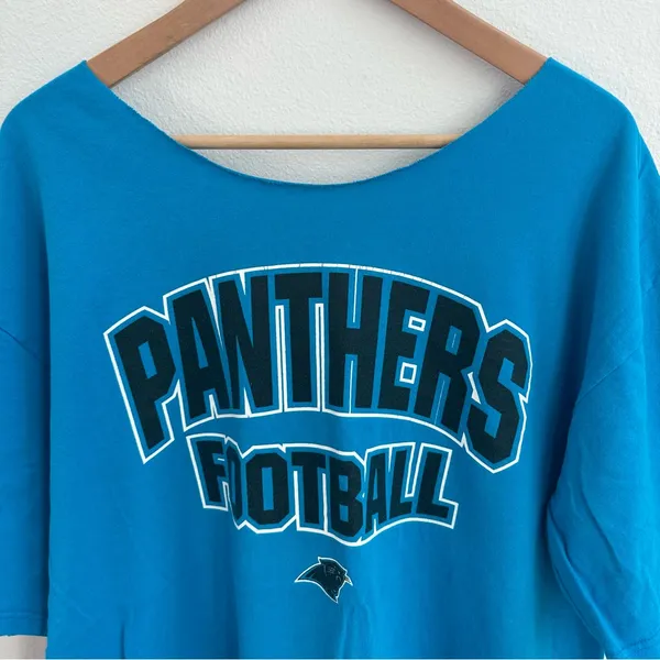 Carolina Panthers NFL Destroyed off the shoulder Tee - Image 2