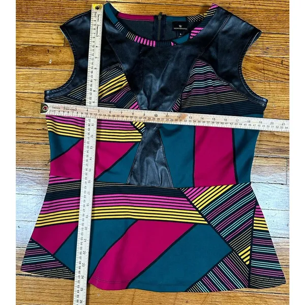 Worthington Sleevless Top Stripe Faux Leather‎ Dressy Geometric size large - Image 6