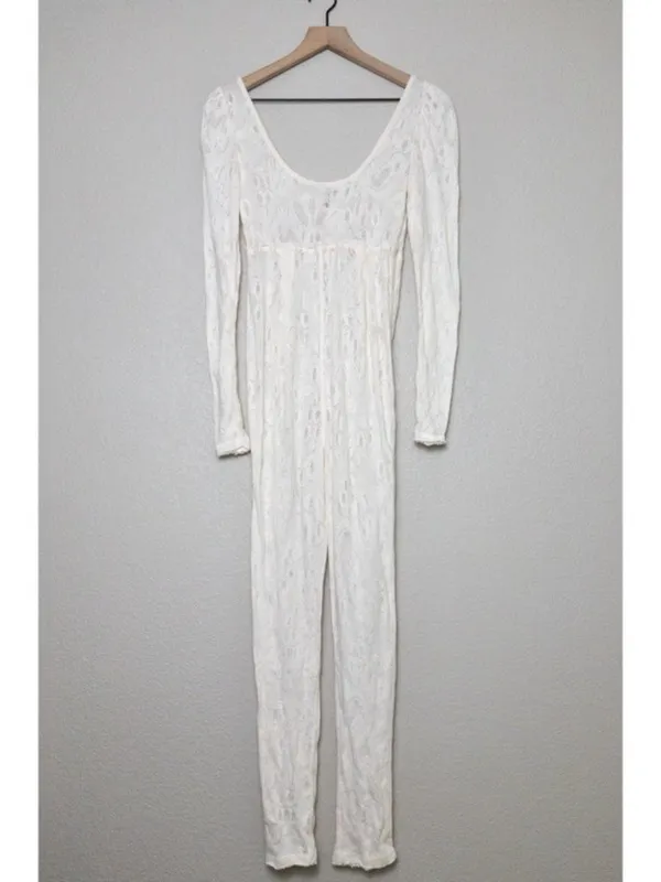 NEW Free People Intimately Home Alone Long Johns S Ivory Lace Onesie Pajamas - Image 8