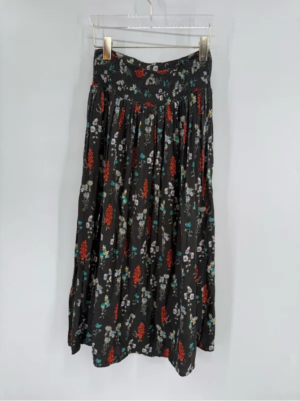 NATURAL LIFE Charcoal Floral Midi Skirt Sz S Cottage Boho Dark Romantic Fairy - Image 3