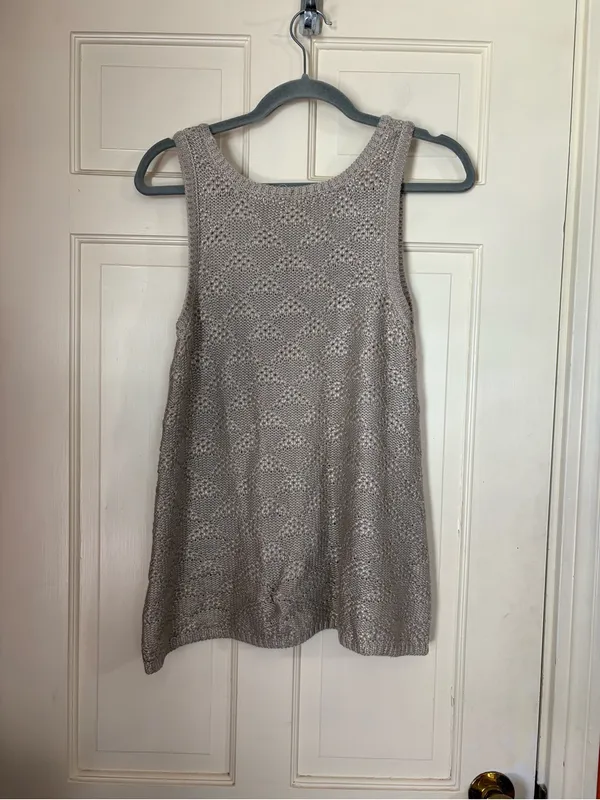 Anthropologie Sana Foil Tank Sz Medium Silver Knit Sweater Sleeveless Top Moth - Image 8