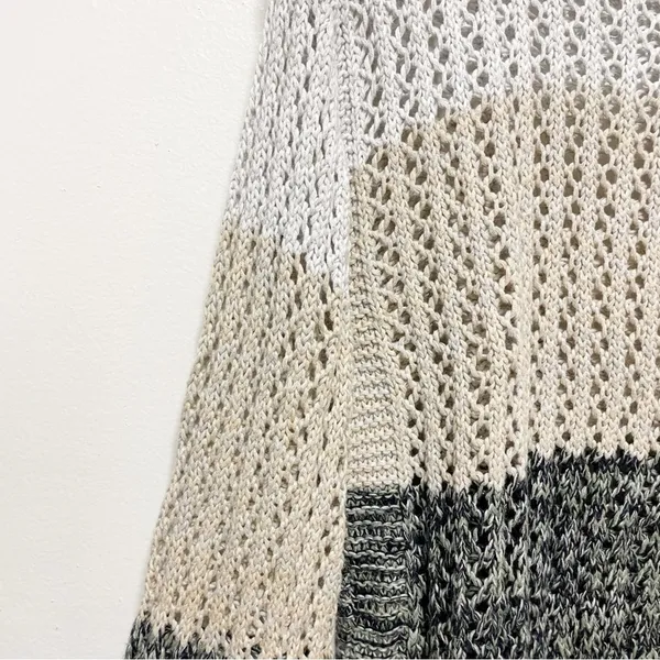 One Grey Day Tan Gray Stripped Bell Sleeve Knitted Sweater - Image 3