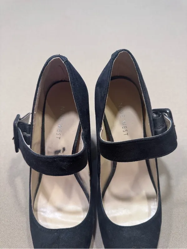 Nine West Black Suede Peep-Toe Mary Jane Heels - Image 3