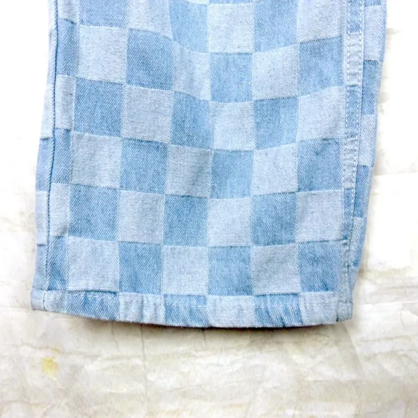 Oak + Fort Checkered Jeans Womens M 24x28 Blue Checkerboard Straight Leg Y2K - Image 6