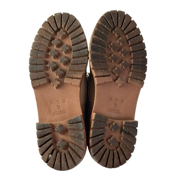 Anthropologie Women's Brown Lug Sole Gold Chain Chunky Platform Loafers Shoes 6 - Image 4