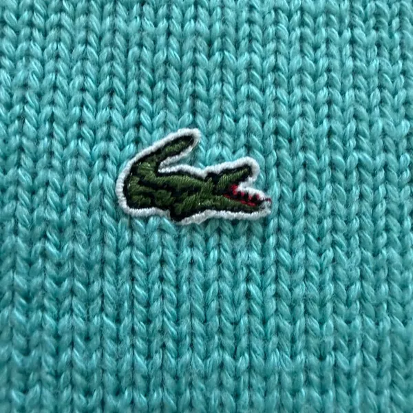 Lacoste‎ Knit Button Up Pullover Women's Sweater Turquoise 44 Large Blue Preppy - Image 9