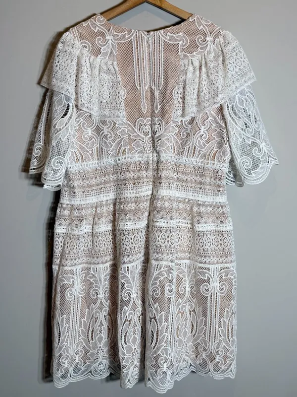 ML Monique Lhuillier Lace Fit & Flare Mini Dress Womens 18 White Formal Cocktail - Image 11