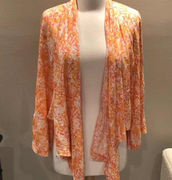 Alternative Apparel Alternative Apparel Peach-Orange Floral Open Front Kimono Wrap - Image 4