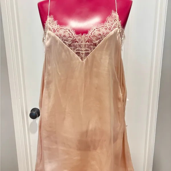 H&M Women's Lace Trim Satin Slip tunic top blush pink - Image 3