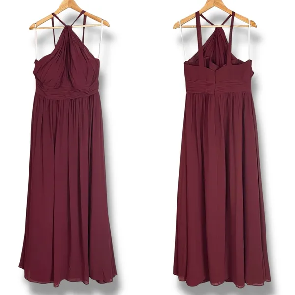 Revelry Bridesmaid Dress Halter‎ Tank Maxi Sleeveless Size 14 Brownish-Burgundy - Image 2