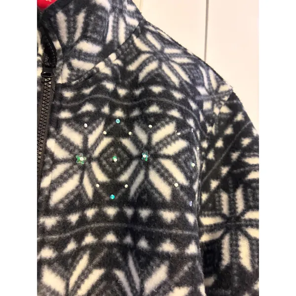 Womens XL Fleece Jacket Black‎ White Snowflake Zip Up Rhinestone Sparkle - Image 3