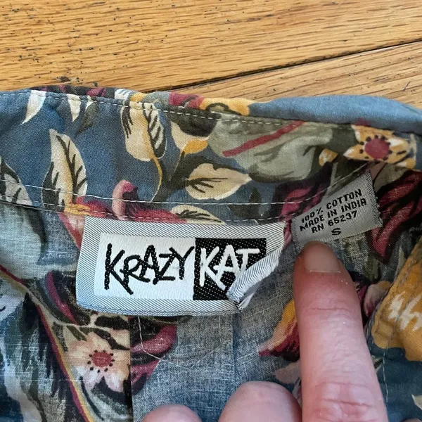 KRAZY KAT vintage retro blue‎ floral women's button down size small 100% cotton - Image 2