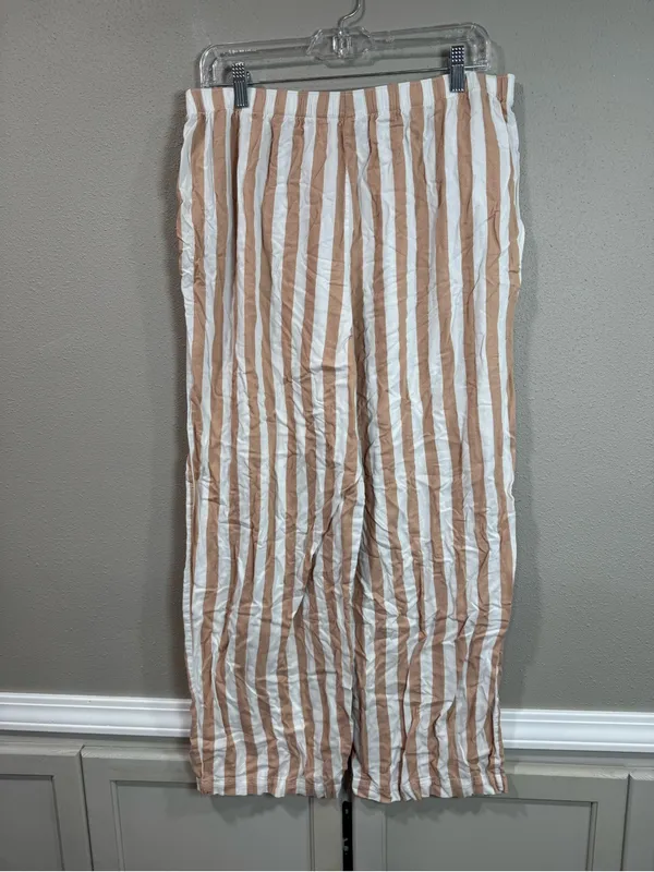 Victoria Secret Striped Wide-Leg Pajama Set- Beige & White - Image 10