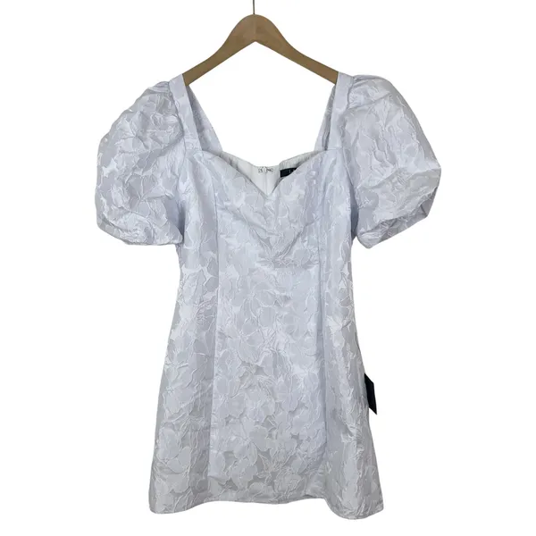 NWT Lulus Beyond Amazing White Floral Jacquard Puff Sleeve Mini Dress Size Large - Image 3