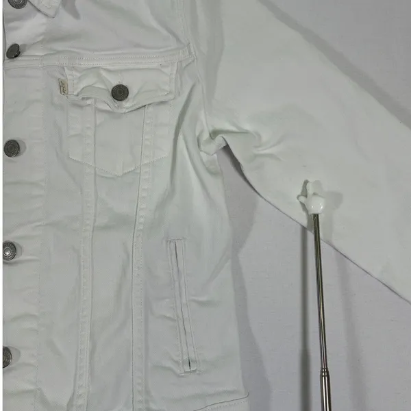 Levis Womens White Denim Trucker Jacket Large Stretch Cotton 77306-0004 - Image 5