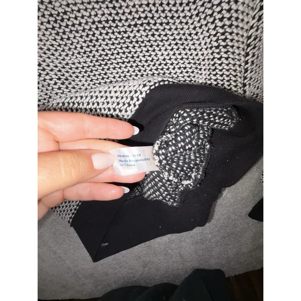 Marine Layer Sweater Xs Black White Birdseye Textured Crew Neck Cotton Blend - Image 7