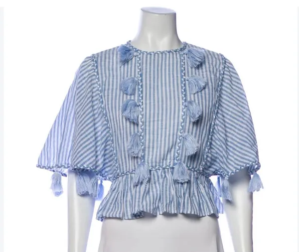 Misa Los Angelos blue striped tassel top small - Image 10