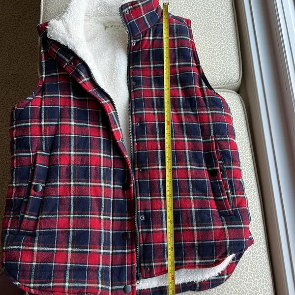 Flannel & Fleece Red & Navy Plaid Vest size M - Image 8
