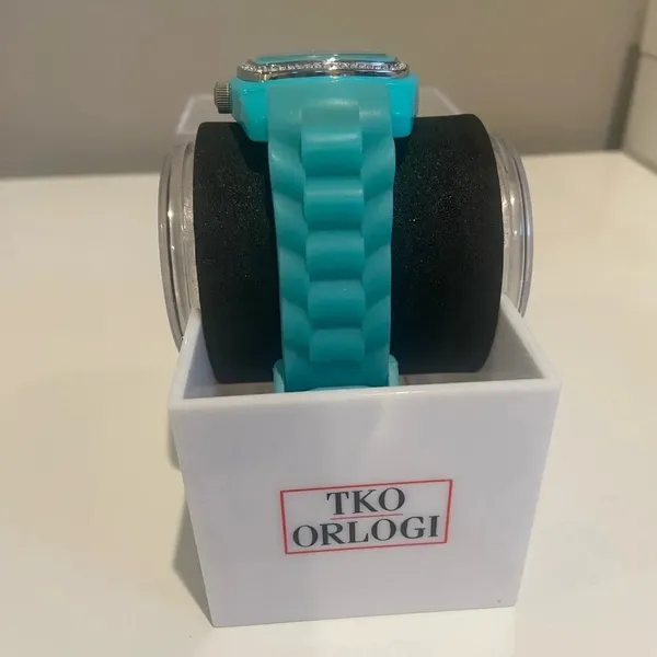 TKO Square‎ Face Watch with Silicone and Rhinestones Aqua Blue EUC - Image 2