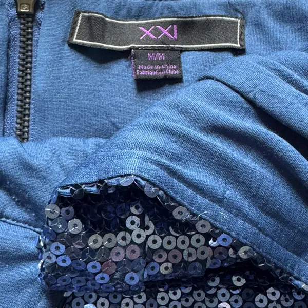 Y2K VTG Forever 21 Blue Sequin Halter Mini Dress Bodycon Cocktail Party Clubwear - Image 4