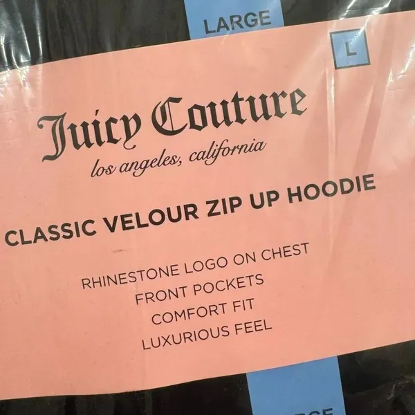Juicy Couture Black Rhinestone Logo Zip Up Hoodie Jacket Large NWT - Image 4