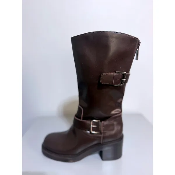 Rare Dolce Vita Lenon Leather Moto Boots Buttered Oak Size 6 Unreleased Sample - Image 7