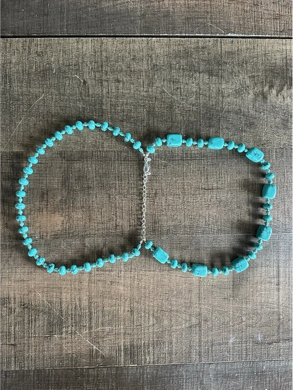 Southwestern Double Strand Turquoise Howlite Magnesite Beaded Statement - Image 7