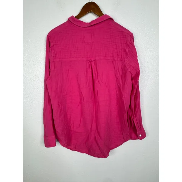 Rails Ellis Hibiscus Pink Organic Cotton‎ Gauze Button Down Shirt Large - Image 2