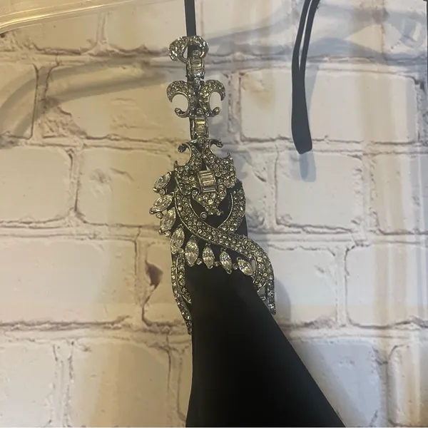 NWT B’zar black satin halter crystal embellished gown, 6 - Image 3