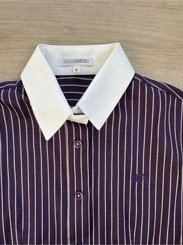 Nara Camicie purple pinstripe contrast collar fitted button-down shirt size 0 - Image 2