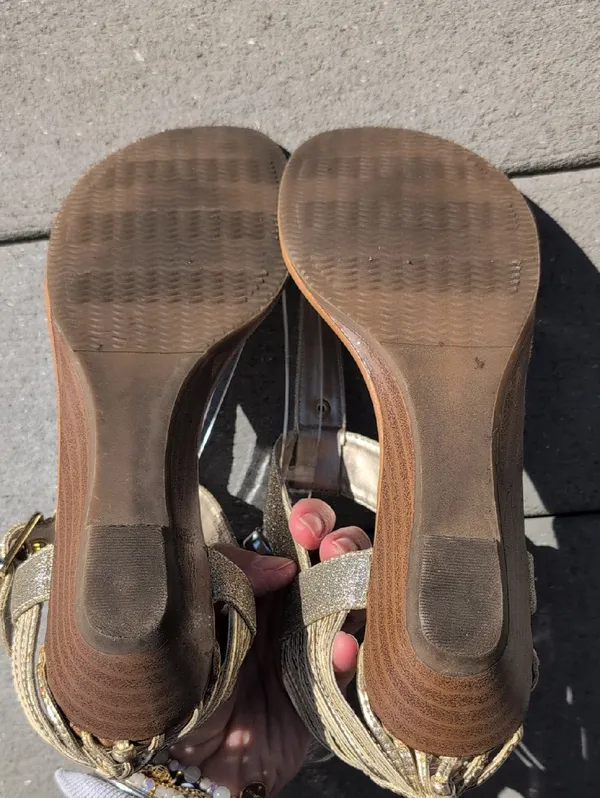 SM New York Tyra T-Strap Sandals | SM New York Strappy Back Gold Sandals - Image 7