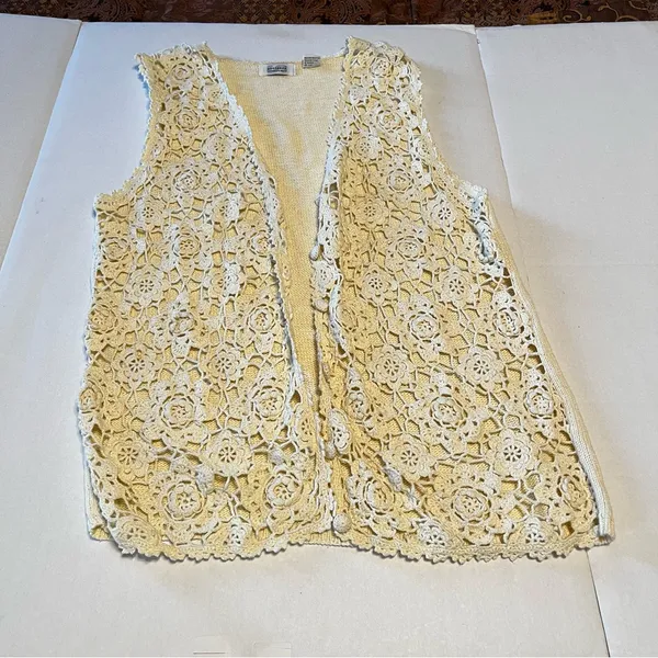 Sostanza Crochet Sweater Vest‎ Vintage Medium Boho Ramie Floral Hippie 90s Y2K - Image 14
