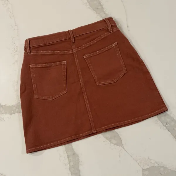 Wilfred Free by Aritzia High Waisted Denim Date Night Mini Skirt Women’s 4 Brown - Image 4