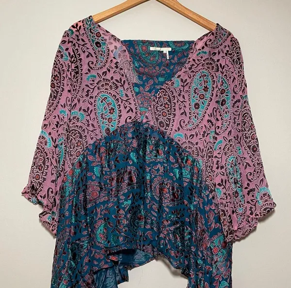 Anthropologie Valo Velvet Burnout Paisley Blouse - Image 2