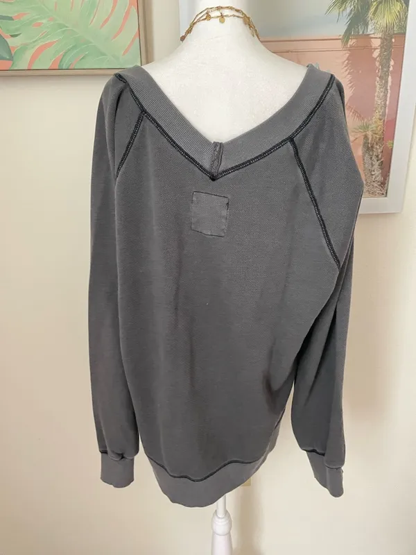 Aerie Downtime V-Neck Sweatshirt | Smoke Grey | Size Large - Image 6