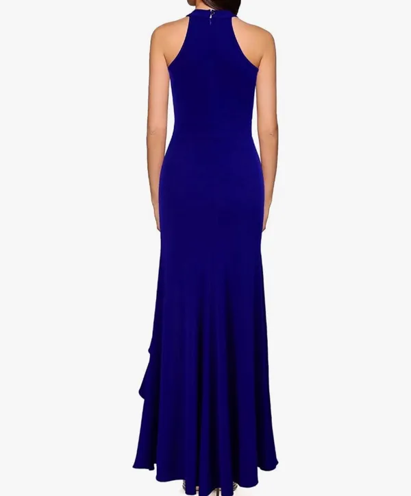 WOOSEA Royal Blue High Neck Ruffle Split Bodycon Mermaid Evening Dress size S - Image 2