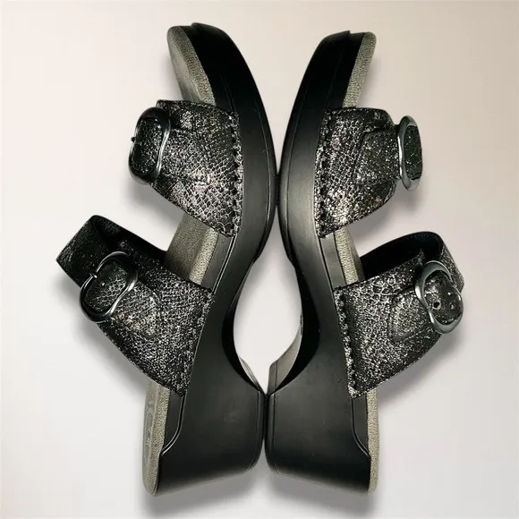 Dansko Womens‎ EU 38 US 7.5-8 Metallic Snake Leather Slide Wedge Sandals Comfort - Image 6