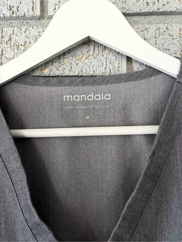 Mandala Scrub Set Charcoal Grey V Neck Top High Waisted Joggers Size Medium - Image 6