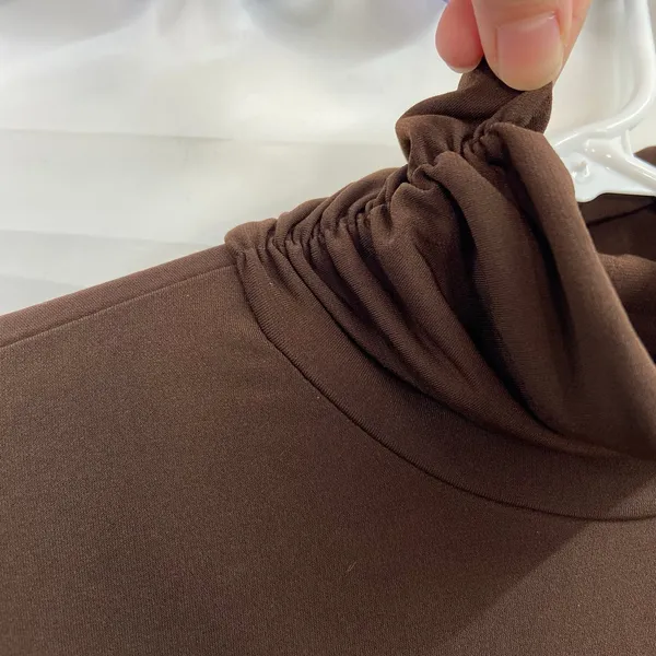 Rafaella women's brown cinched mock neck stretch lightweight neutral basic shirt - Image 3