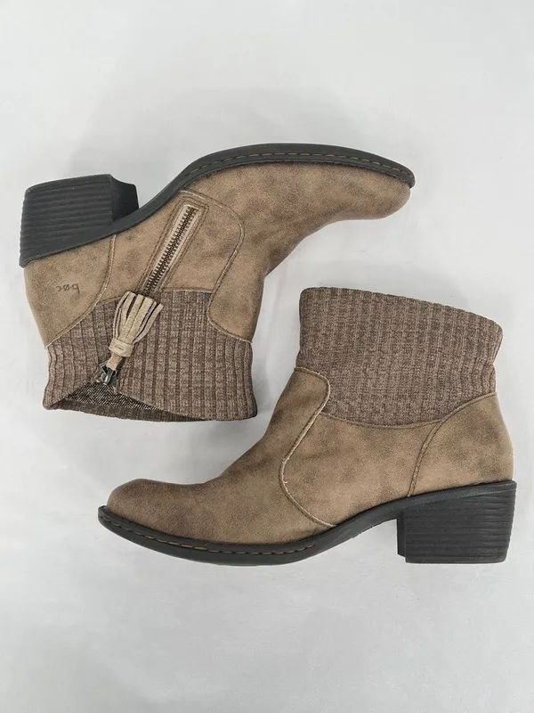 b.o.c. Born Bendell Taupe Faux Leather Knit Collar Tassel Ankle Booties 9M - Image 4